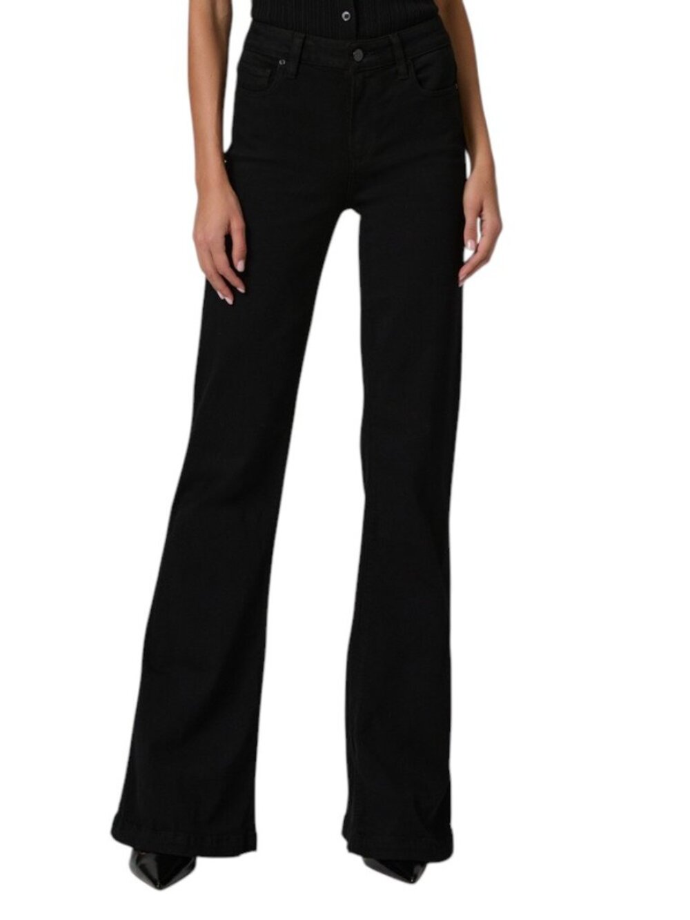 Paige Genevieve High Rise Flare Denim Jeans Womens 30 Patch Pocket Black Shadow